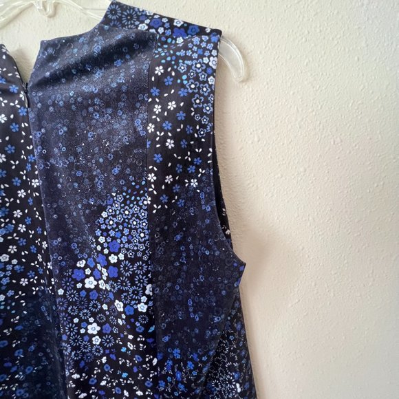 ELIE TAHARI Rosanna Blue Velvet Floral Sleeveless Summer Sheath Dress size 16 - Picture 7 of 13